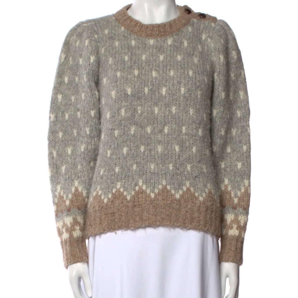 Loveshackfancy Gray And Brown Patterned Sweater